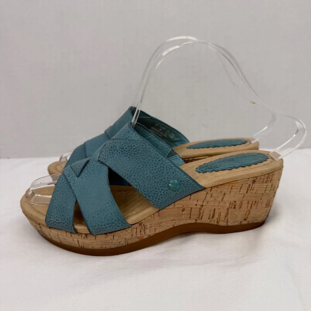 Hush Puppies Womens Teal Blue Textured Leather Cork Wedge Sandals HW05278-441 7